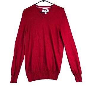 Joseph Abboud Mens Sweater Red Extra Fine Merino Wool V Neck Pull Over Medium
